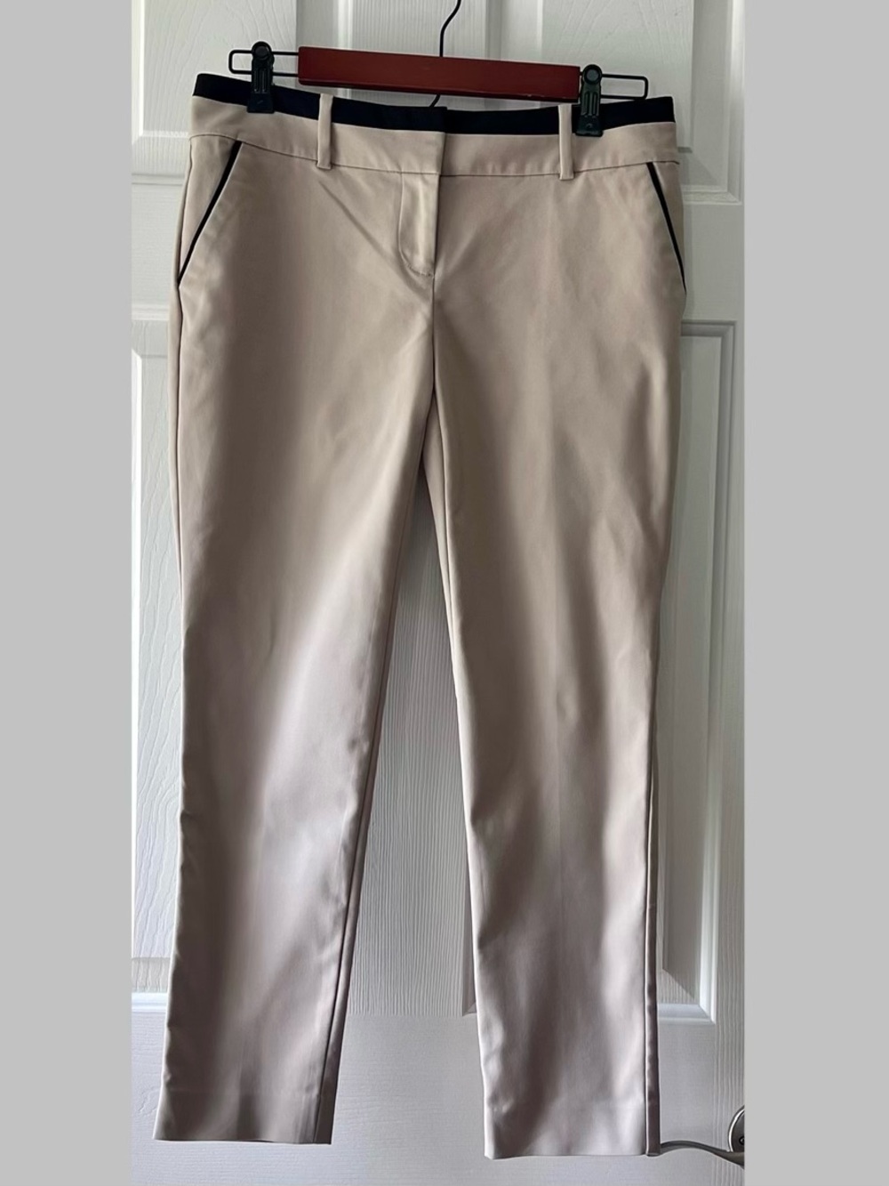 Ann Taylor Petite Blush Pants with Black Waist Trim